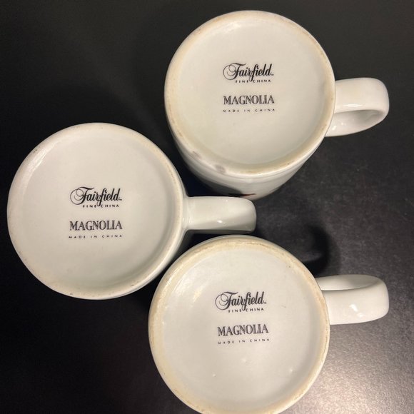 Set of 3 FAIRFIELD Magnolia Blossoms and Pine Cones Fine China Mugs - Picture 8 of 10